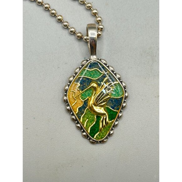 Carolyn Pollack Hummingbird Pendant Necklace Silver 925 Relios Crushed Turquoise - Picture 4 of 7